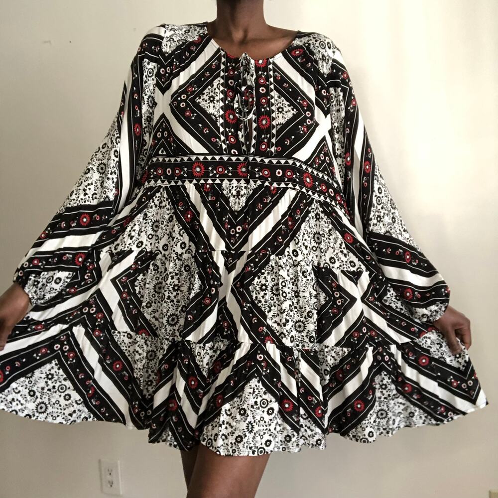 JENS PIRATE BOOTY | Gitana BabyDoll Bohemian Tiered Dress Spanish Tile Size M